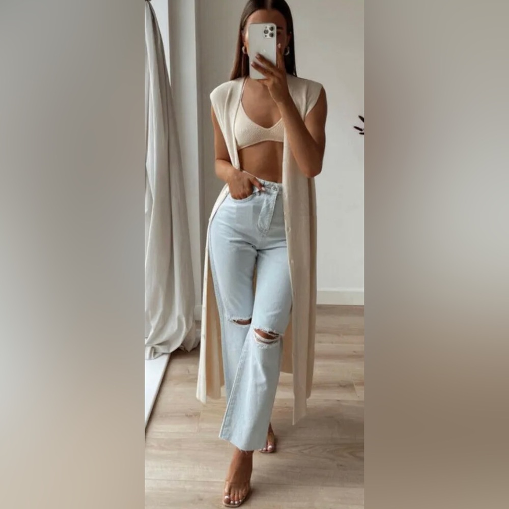 Zara ripped high waist straight leg jeans